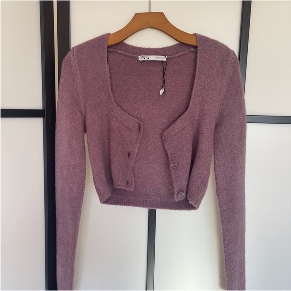 Zara mauve dusty purple cropped cardigan - Picture 3 of 5
